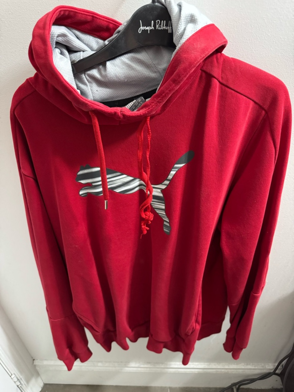 Puma Red Hooded Sweatshirt with Striped Cat Logo